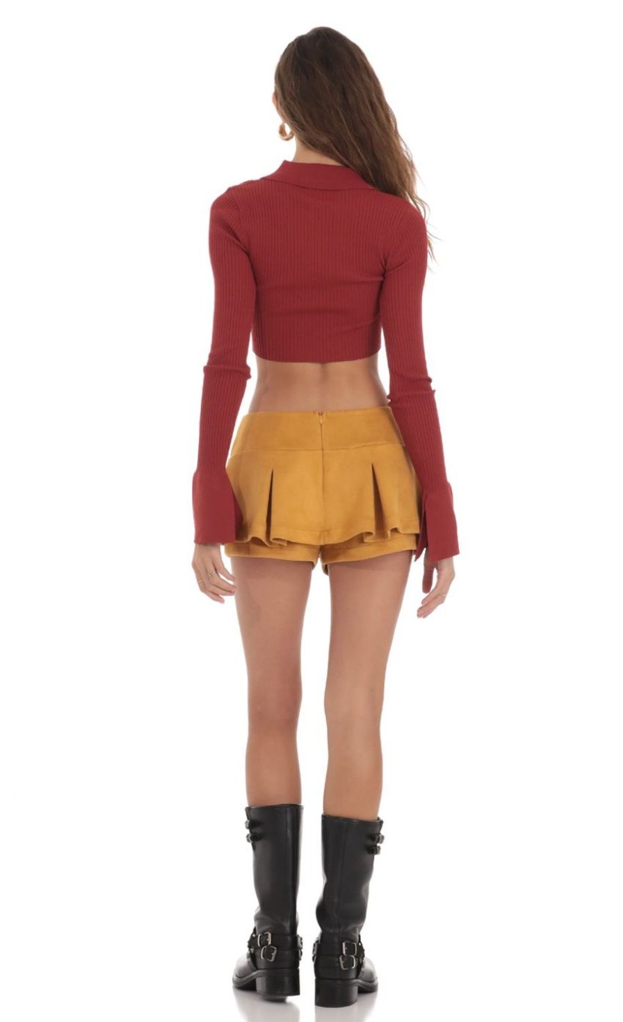 Clothing LUCY IN THE SKY | Ribbed Collared Top In Maroon | Lucy In The Sky