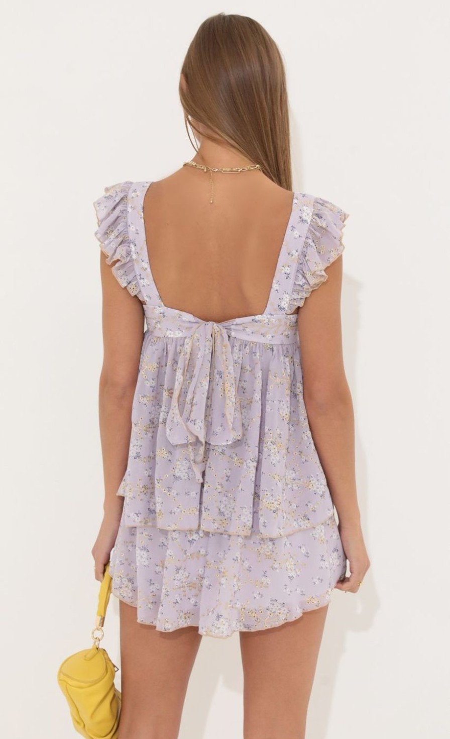 Clothing LUCY IN THE SKY | Maude Baby Doll Dress In Floral Purple | Lucy In The Sky