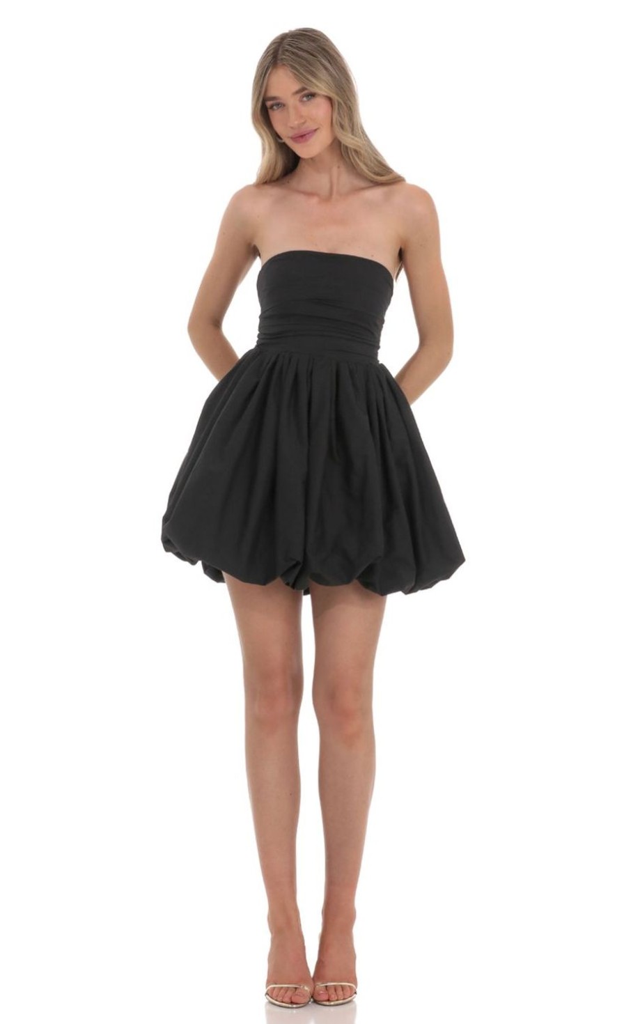 Clothing LUCY IN THE SKY | Strapless Bubble Puff Dress In Black | Lucy In The Sky