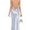 Clothing LUCY IN THE SKY | Rhinestone Satin Open Back Maxi Dress In Blue | Lucy In The Sky