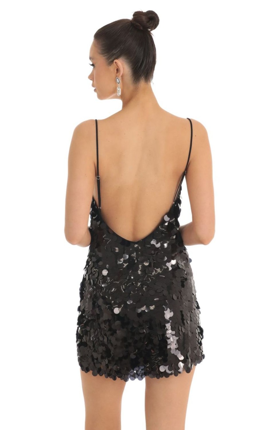 Clothing LUCY IN THE SKY | Amalou Big Sequin Cami Dress In Black | Lucy In The Sky