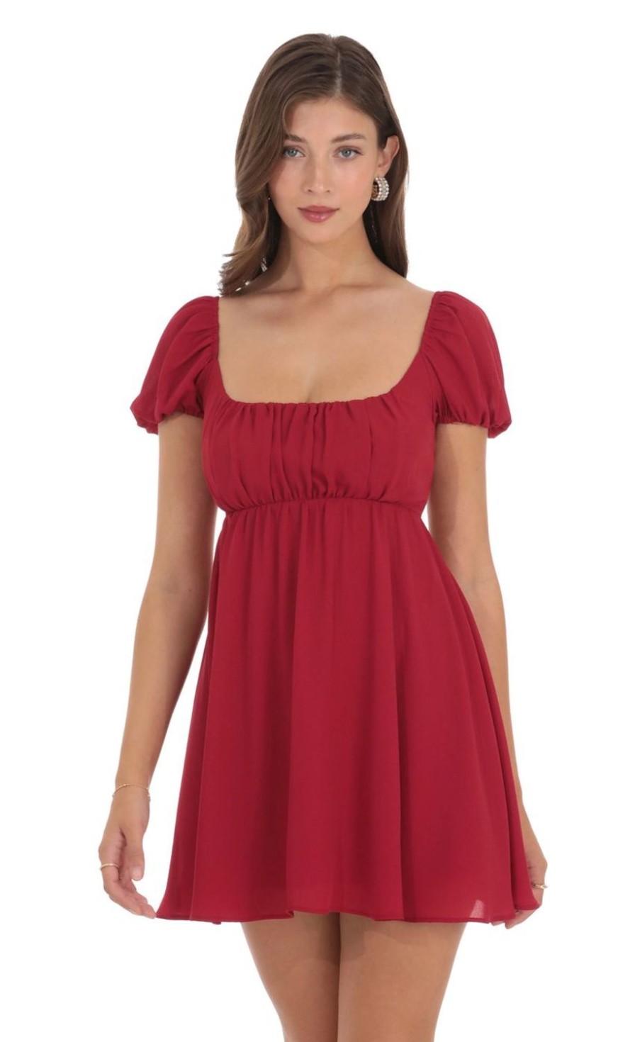 Clothing LUCY IN THE SKY | Puff Sleeve Babydoll Dress In Red | Lucy In The Sky