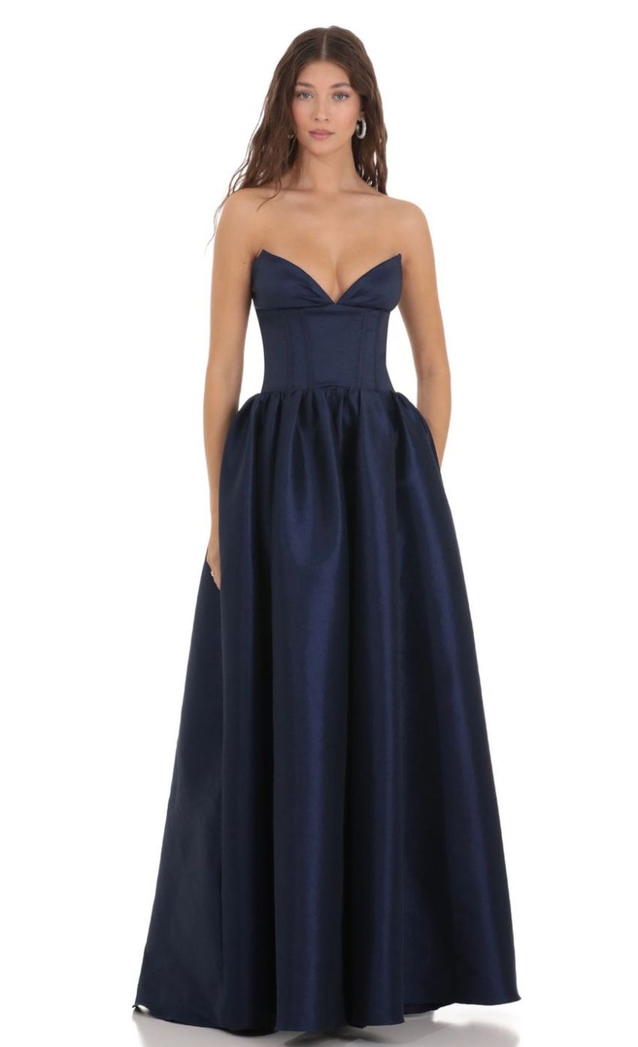 Clothing LUCY IN THE SKY | Corset Strapless Gown Dress In Navy | Lucy In The Sky