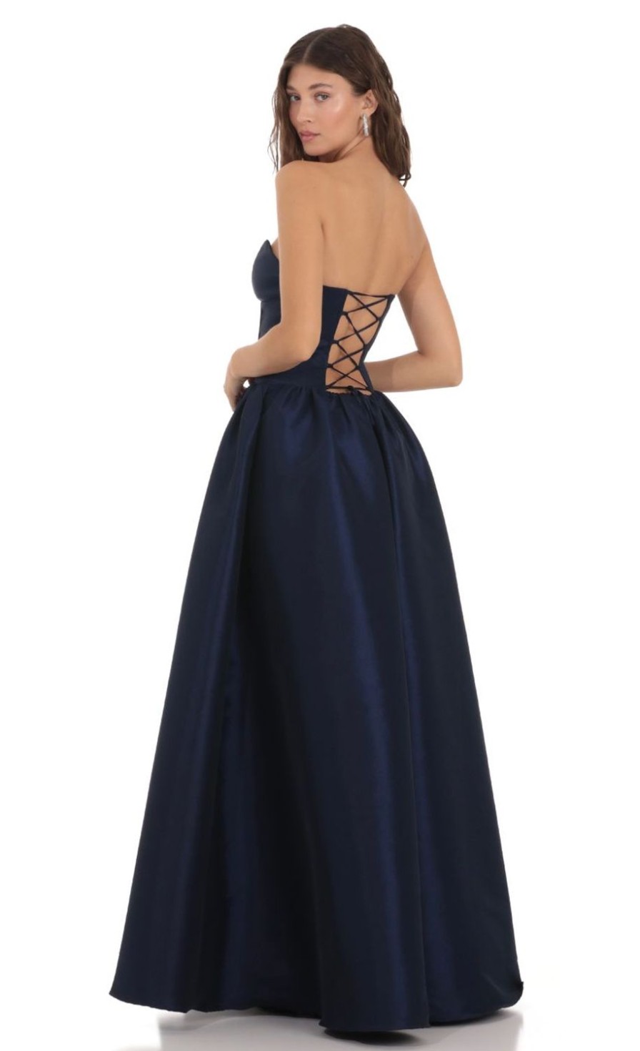 Clothing LUCY IN THE SKY | Corset Strapless Gown Dress In Navy | Lucy In The Sky