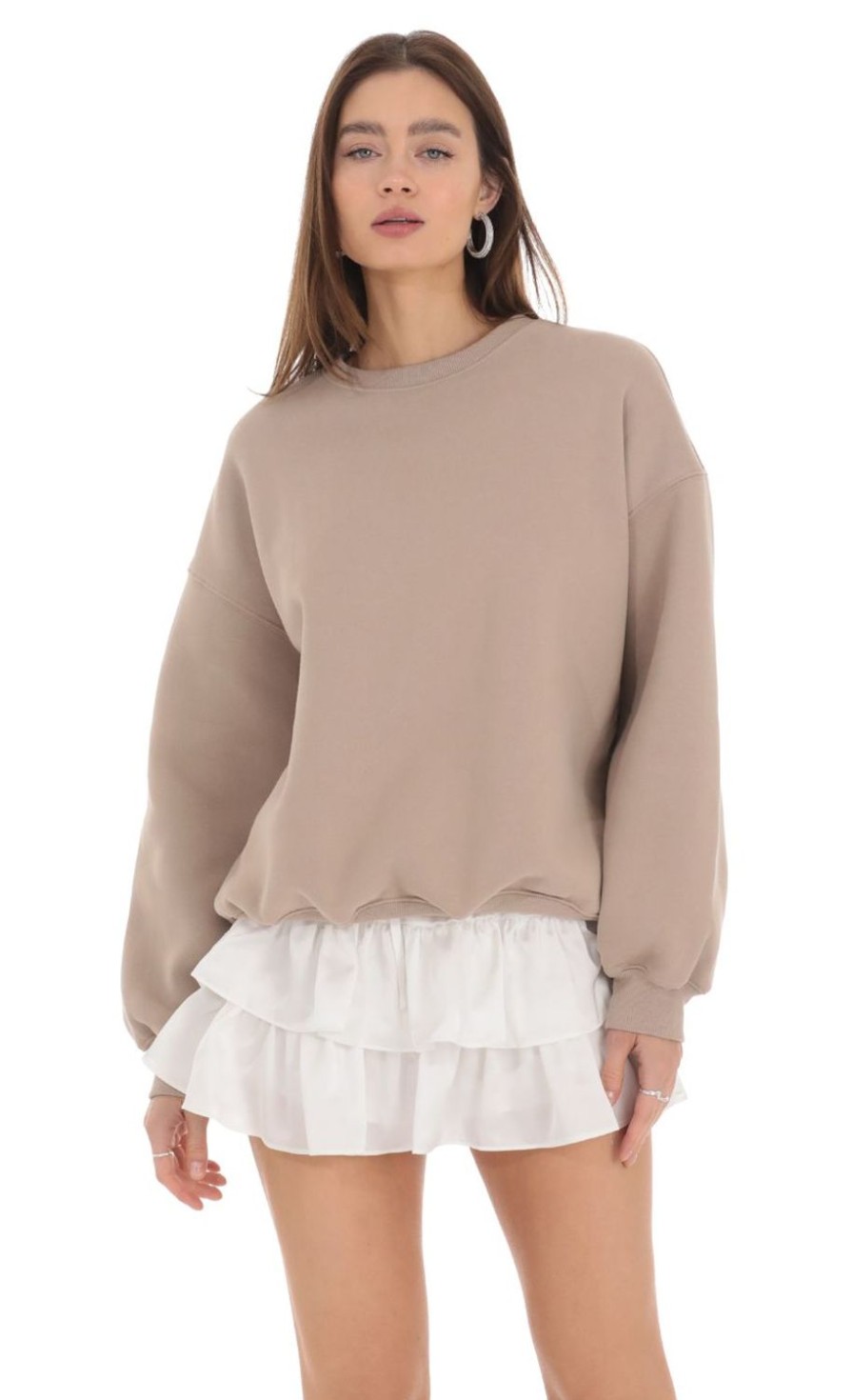 Clothing LUCY IN THE SKY | Fleece Jumper In Taupe | Lucy In The Sky