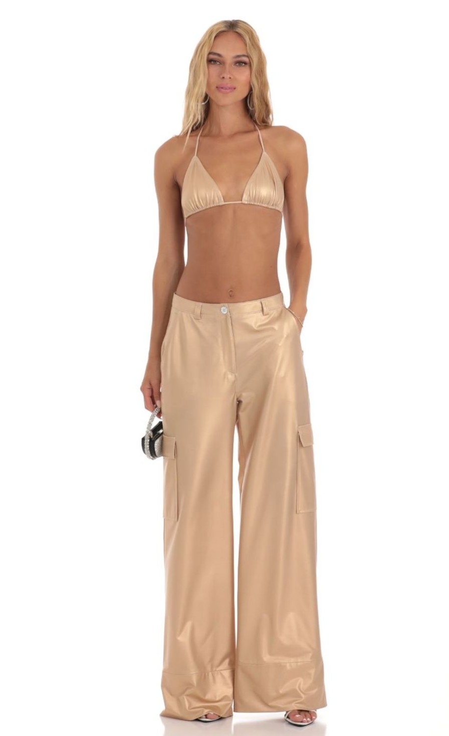 Clothing LUCY IN THE SKY | Cassiopeia Wide Leg Pant Set In Gold | Lucy In The Sky