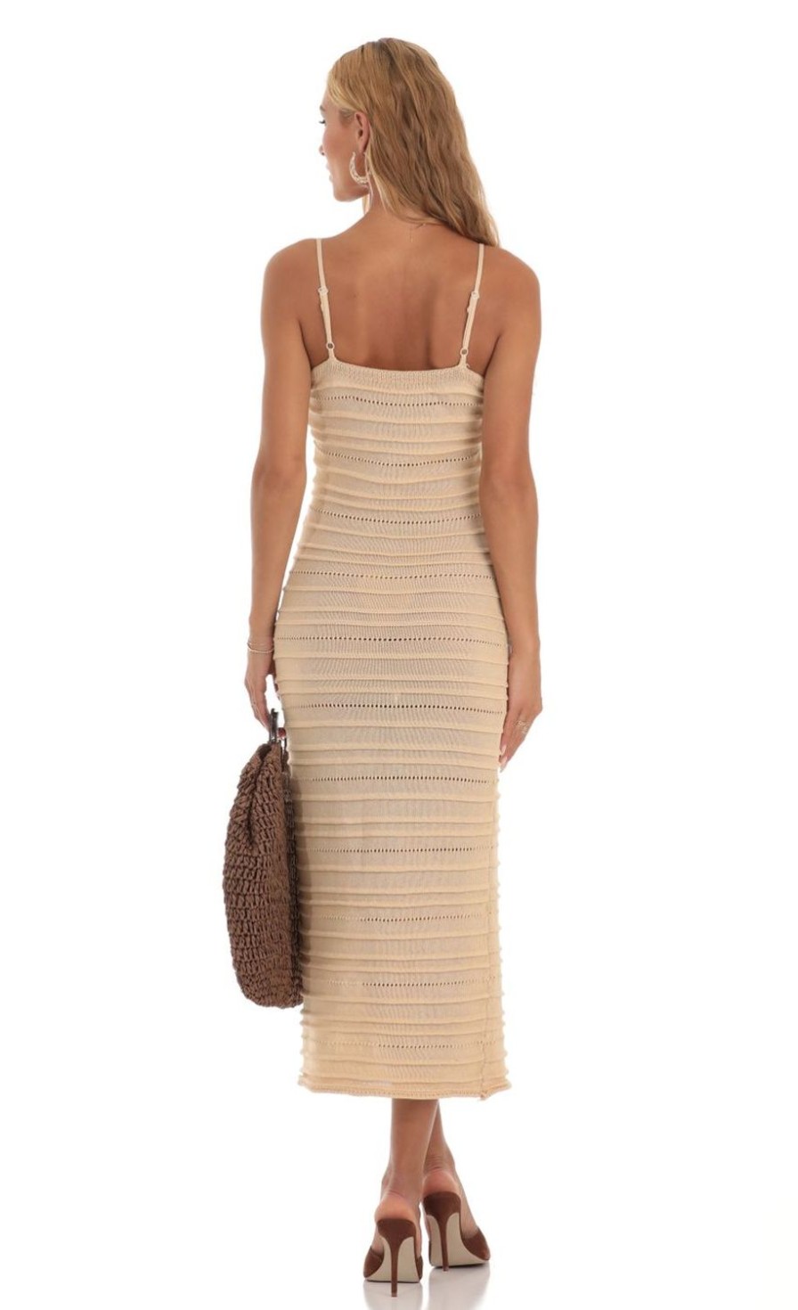 Clothing LUCY IN THE SKY | Tuiren Twist Crochet Dress In Beige | Lucy In The Sky