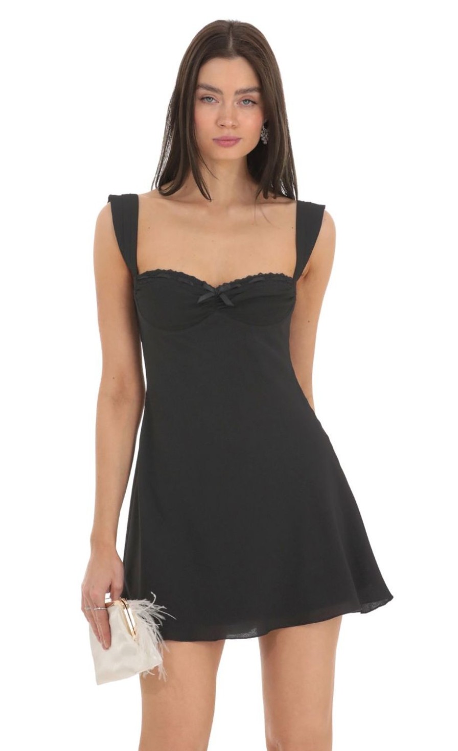 Clothing LUCY IN THE SKY | Sweetheart Neck Flare Dress In Black | Lucy In The Sky