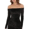 Clothing LUCY IN THE SKY | Lace Off Shoulder Crushed Velvet Dress In Black | Lucy In The Sky