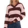 Clothing LUCY IN THE SKY | Striped Cable Knit Jumper In Pink And Brown | Lucy In The Sky