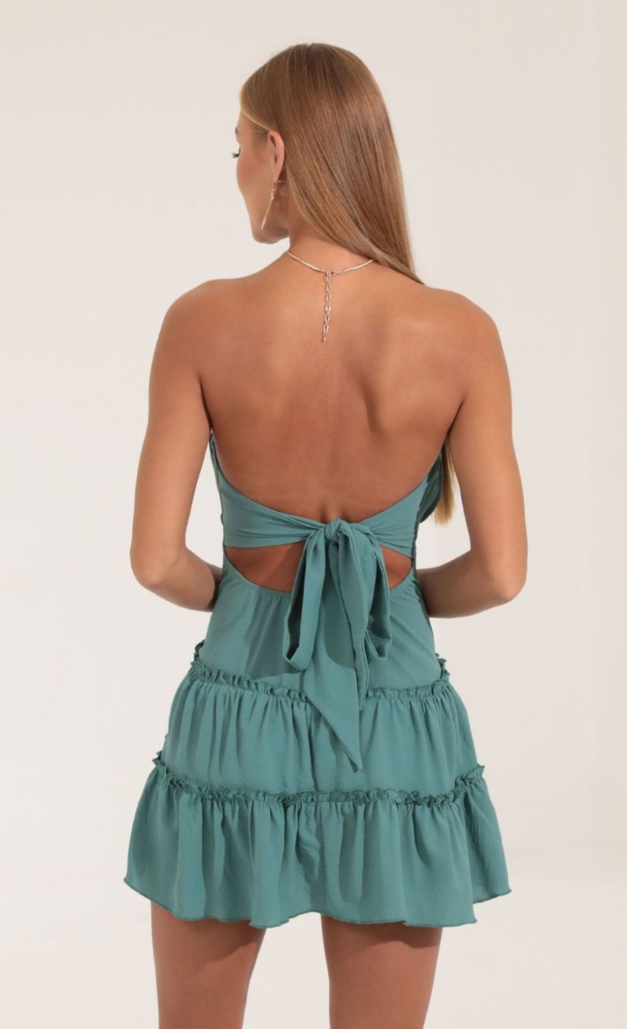 Clothing LUCY IN THE SKY | Sheba Strapless Corset Dress In Green | Lucy In The Sky