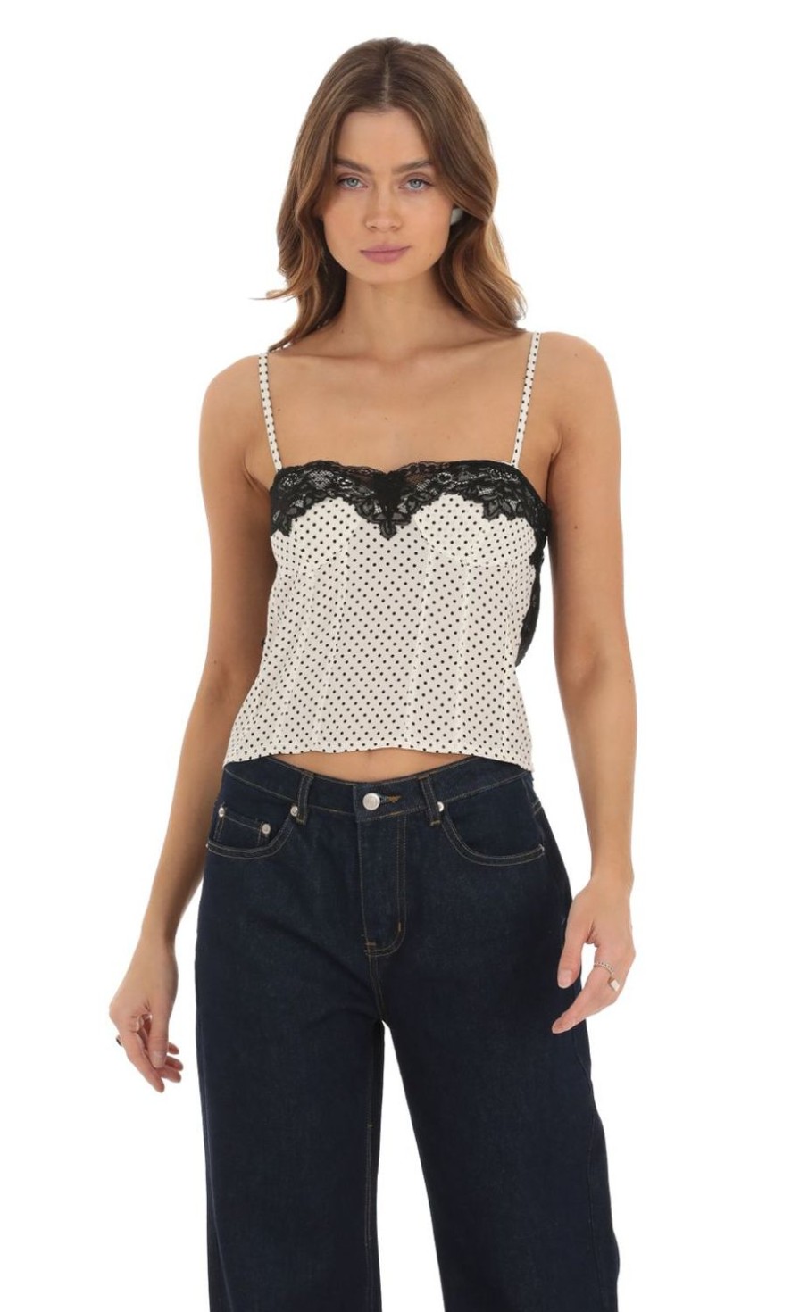 Clothing LUCY IN THE SKY | Gracey Lace Crop Top In Dotted Print | Lucy In The Sky