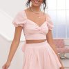 Clothing LUCY IN THE SKY | Genevieve Puff Sleeve Chiffon Set In Pink | Lucy In The Sky