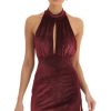 Clothing LUCY IN THE SKY | Zadie Velvet Glitter Mock Neck Halter Dress In Red | Lucy In The Sky