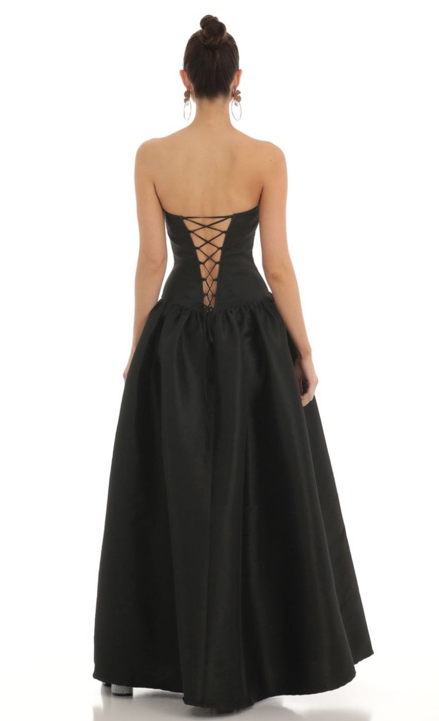 Clothing LUCY IN THE SKY | Brinly Strapless Corset Maxi Dress In Black | Lucy In The Sky