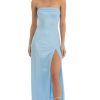 Clothing LUCY IN THE SKY | Nicholya Satin Pleated Strapless Maxi Dress In Baby Blue | Lucy In The Sky