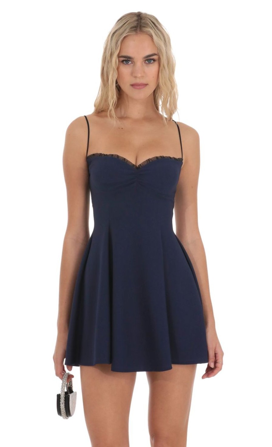 Clothing LUCY IN THE SKY | Back Lace A-Line Dress In Navy | Lucy In The Sky