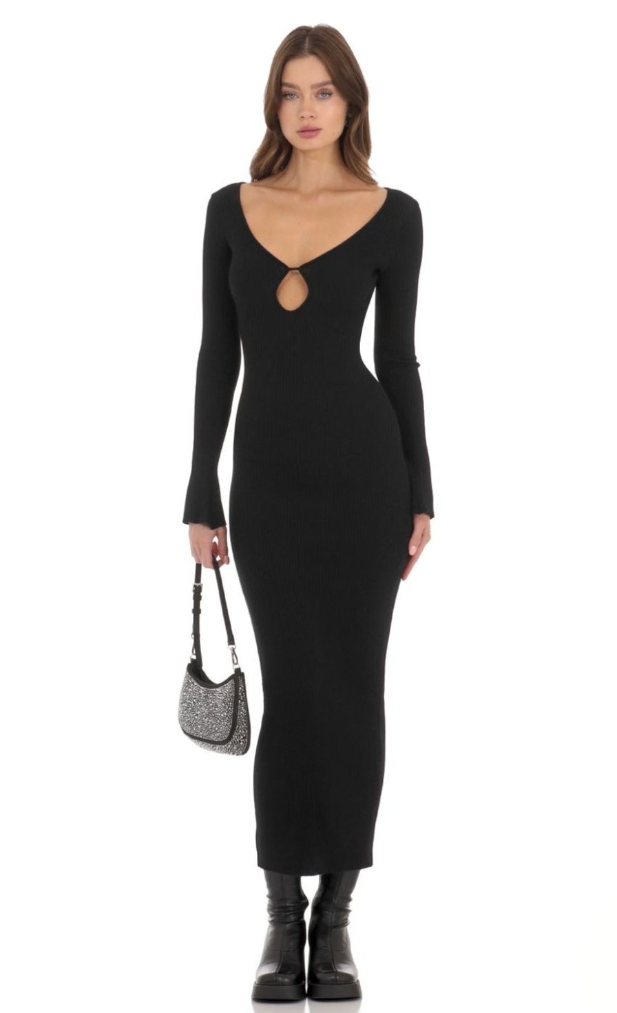 Clothing LUCY IN THE SKY | Ribbed Cutout Dress In Black | Lucy In The Sky