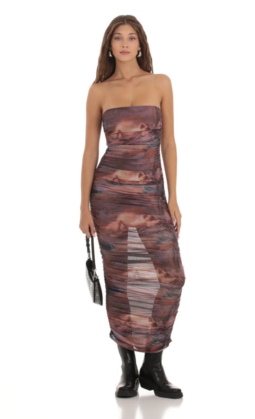 Clothing LUCY IN THE SKY | Charley Mesh Print Dress In Purple Blush | Lucy In The Sky