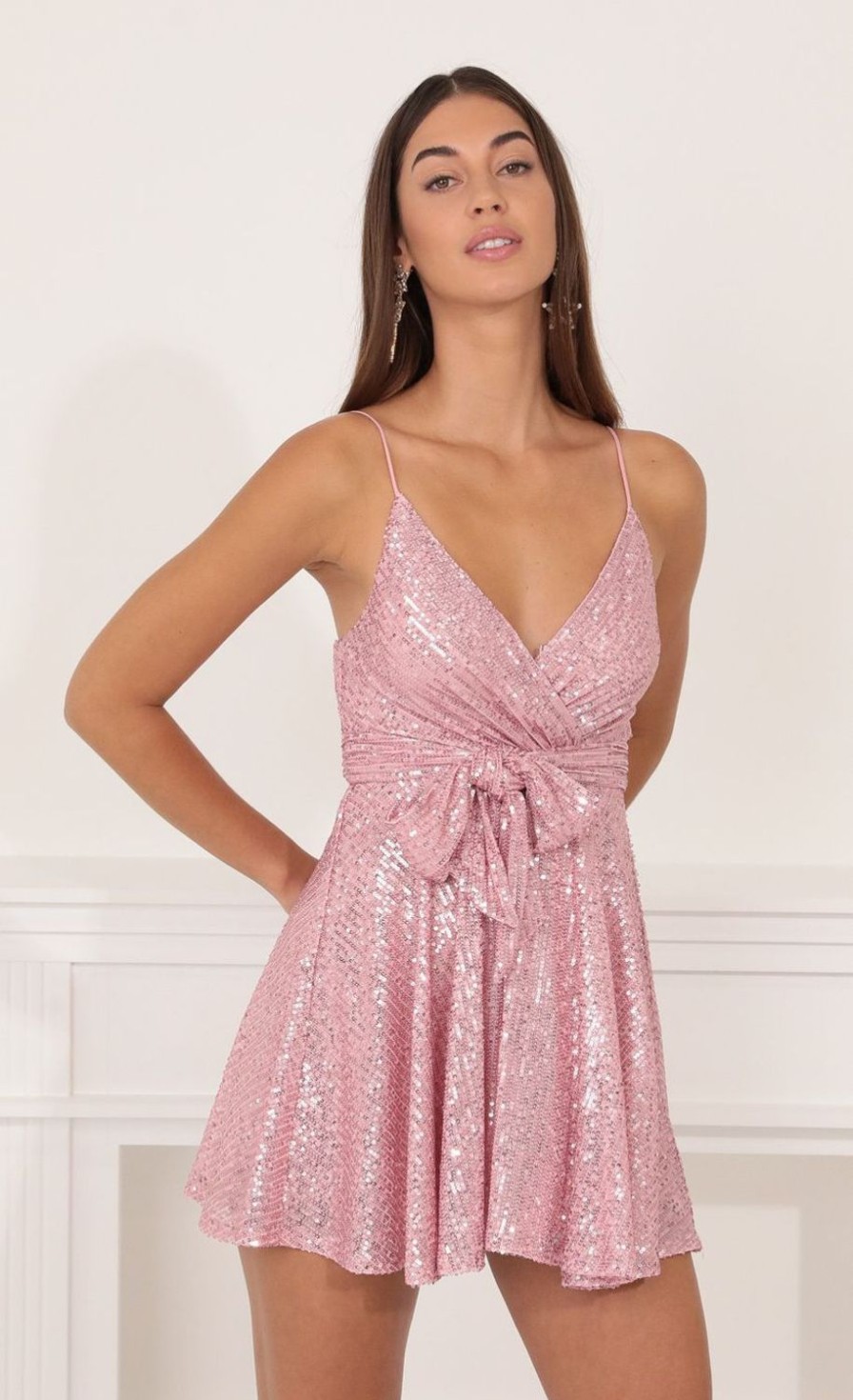 Clothing LUCY IN THE SKY | Nevina A-Line Dress In Pink Sequin | Lucy In The Sky