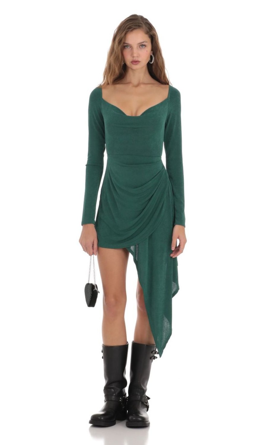 Clothing LUCY IN THE SKY | Stormie Asymmetrical Hem Dress In Green | Lucy In The Sky