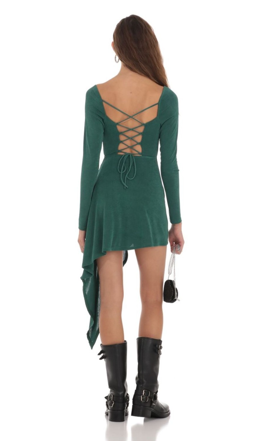 Clothing LUCY IN THE SKY | Stormie Asymmetrical Hem Dress In Green | Lucy In The Sky