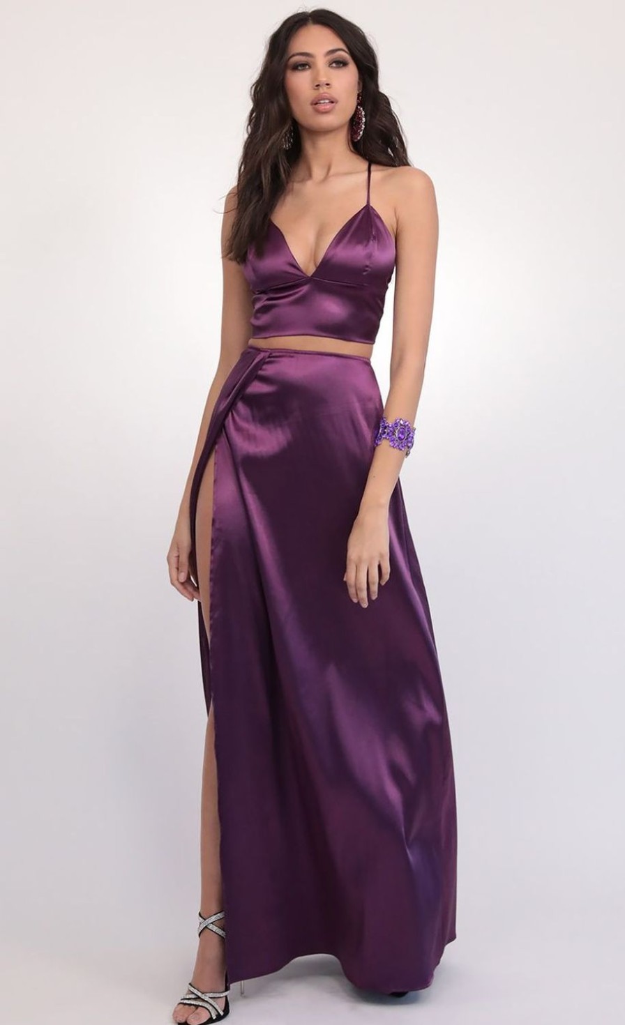 Clothing LUCY IN THE SKY | Madeline Satin Maxi Set In Purple | Lucy In The Sky