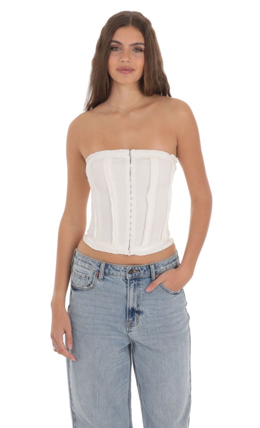 Clothing LUCY IN THE SKY | Strapless Hook Corset Top In White | Lucy In The Sky