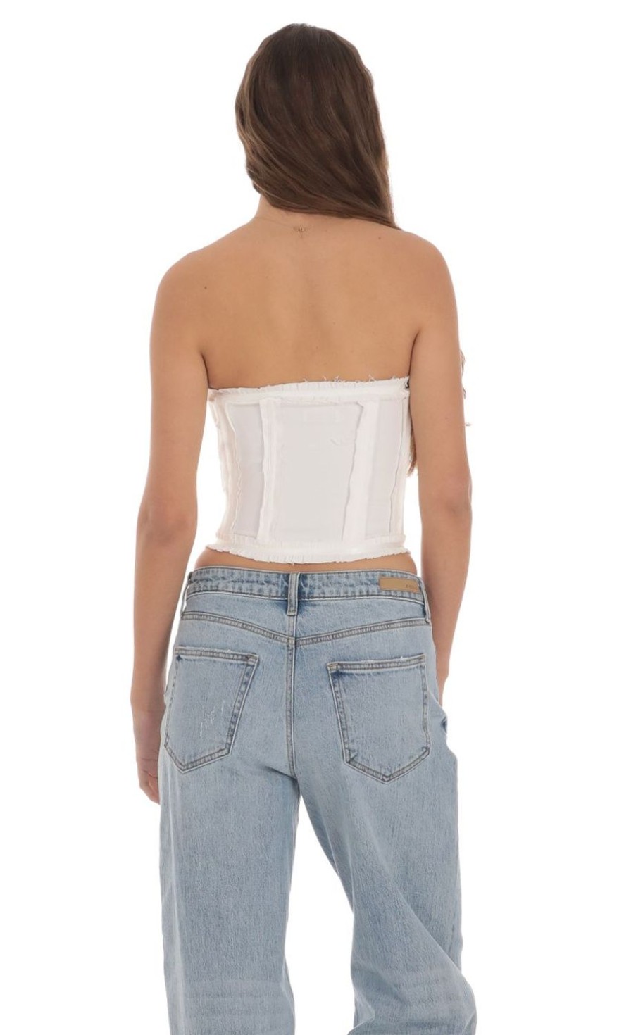 Clothing LUCY IN THE SKY | Strapless Hook Corset Top In White | Lucy In The Sky