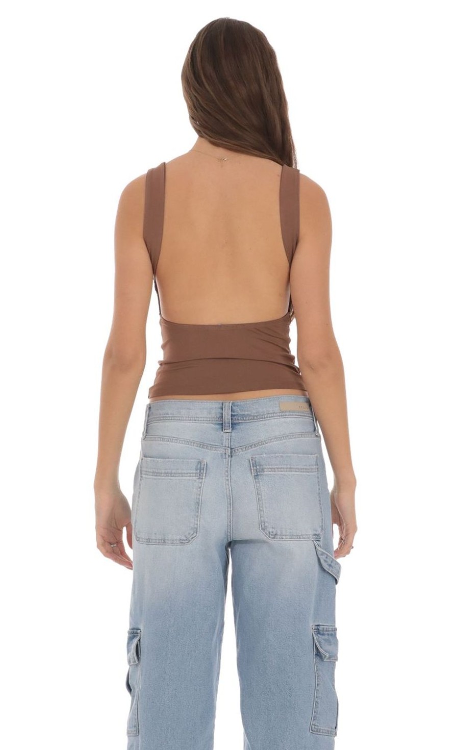 Clothing LUCY IN THE SKY | Open Back Tank Top In Brown | Lucy In The Sky