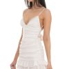 Clothing LUCY IN THE SKY | Satin Ruched Open Back Dress In White | Lucy In The Sky