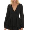 Clothing LUCY IN THE SKY | Long Sleeve Wrap Romper In Black | Lucy In The Sky