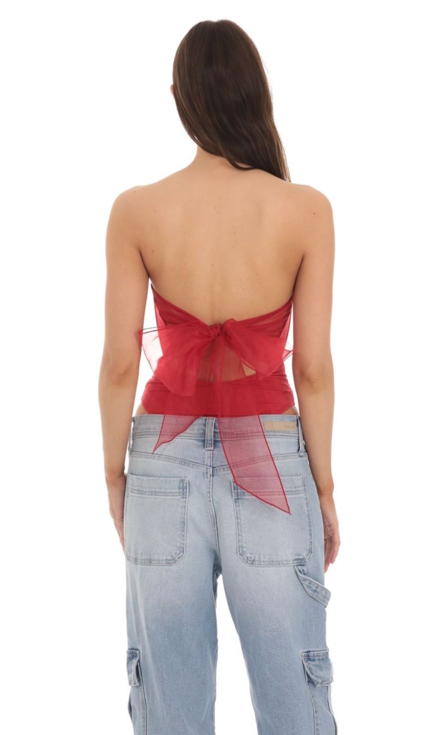 Clothing LUCY IN THE SKY | Strapless Back Bow Bodysuit In Red | Lucy In The Sky