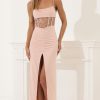 Clothing LUCY IN THE SKY | Ainsley Glitter Mesh Cut Out Maxi Dress In Pink | Lucy In The Sky