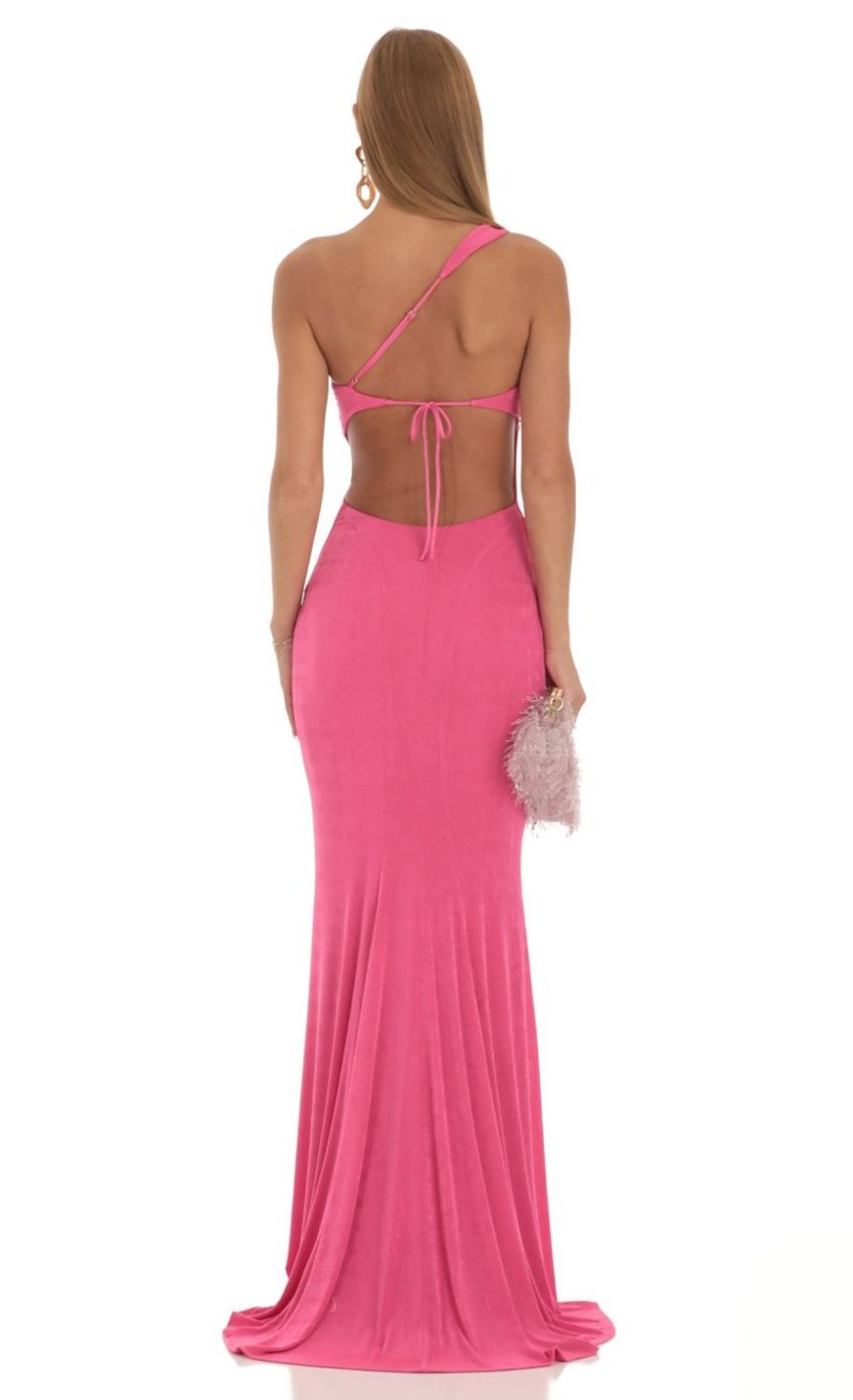 Clothing LUCY IN THE SKY | Euphrasia One Shoulder Maxi Dress In Pink | Lucy In The Sky