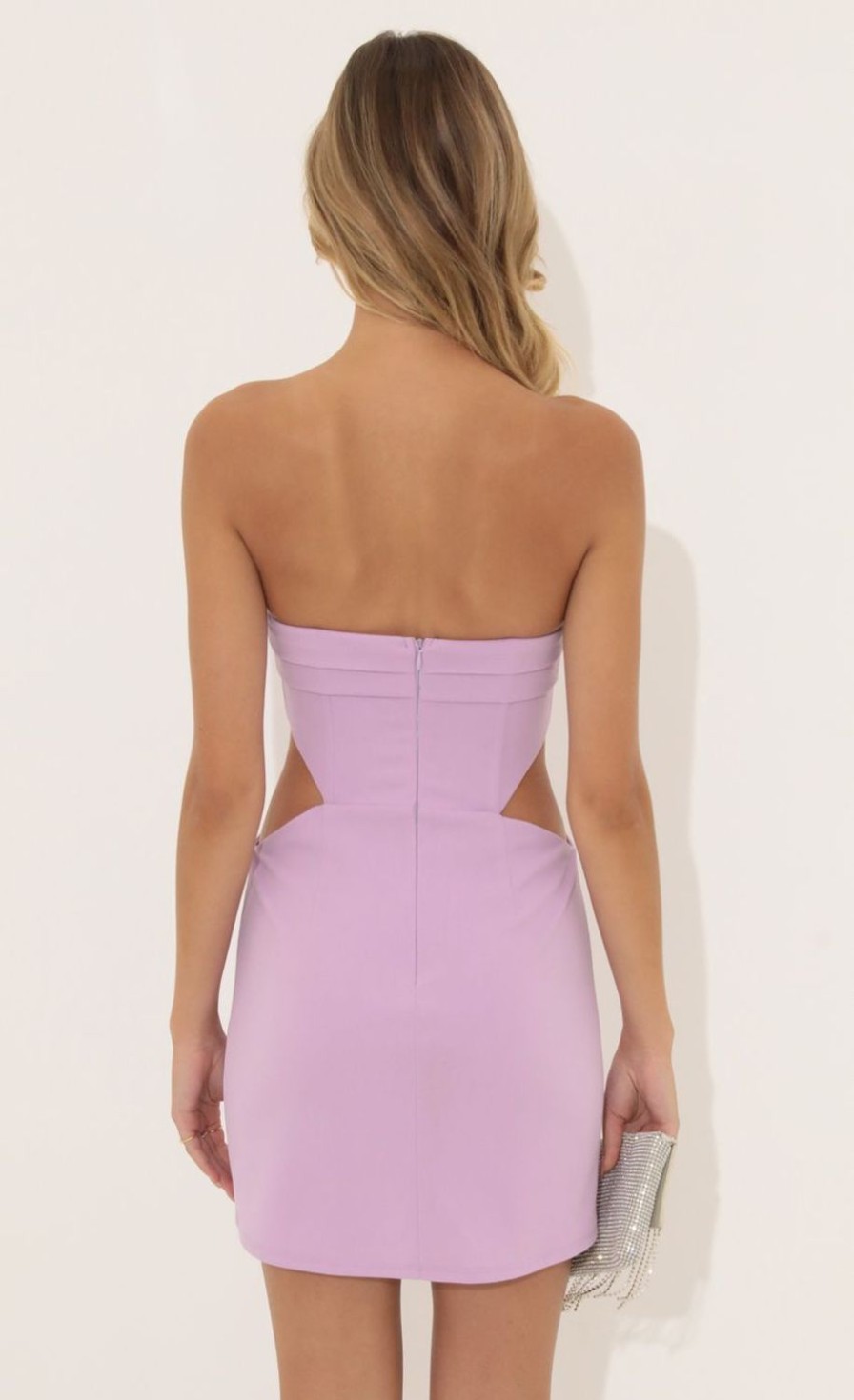 Clothing LUCY IN THE SKY | Kammie Crepe Corset Cutout Dress In Purple | Lucy In The Sky