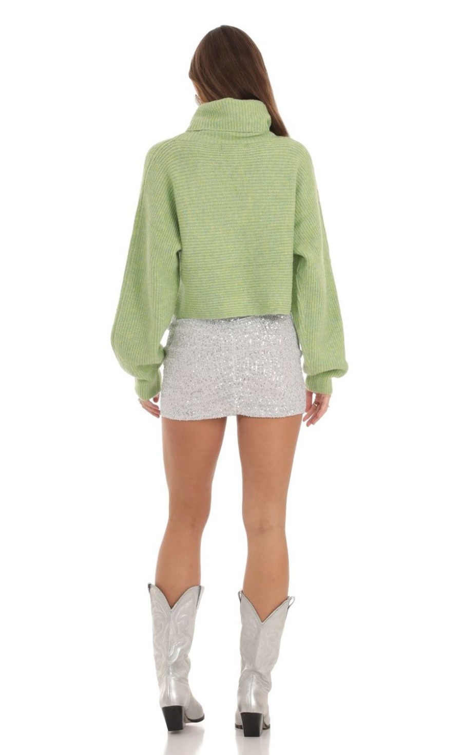 Clothing LUCY IN THE SKY | Novalee Knit Turtle Neck Jumper In Green | Lucy In The Sky