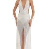 Clothing LUCY IN THE SKY | Jaslyn Silver Sequin Halter Maxi Dress In White | Lucy In The Sky