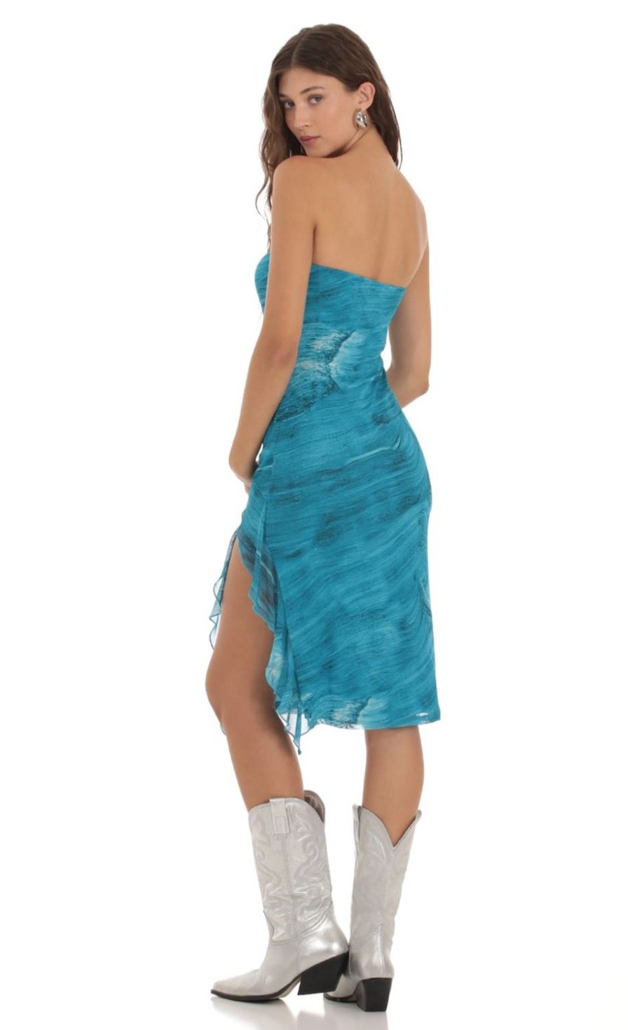 Clothing LUCY IN THE SKY | Kem Mesh Swirl Dress In Blue | Lucy In The Sky