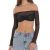 Clothing LUCY IN THE SKY | Off Shoulder Mesh Top In Black | Lucy In The Sky