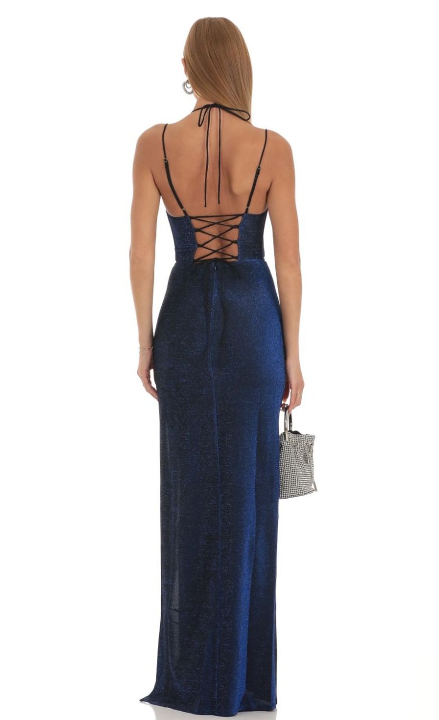 Clothing LUCY IN THE SKY | Addy Knit Corset Maxi Dress In Blue | Lucy In The Sky