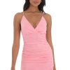 Clothing LUCY IN THE SKY | Holly Shimmer Ruched Cross-Back Dress In Pink | Lucy In The Sky