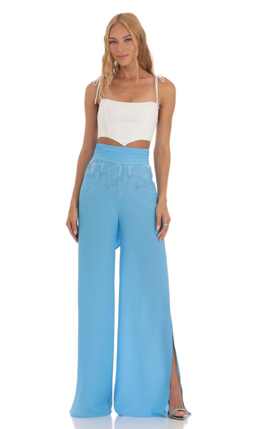 Clothing LUCY IN THE SKY | Taria Swirl Wide Leg Pants In Blue | Lucy In The Sky