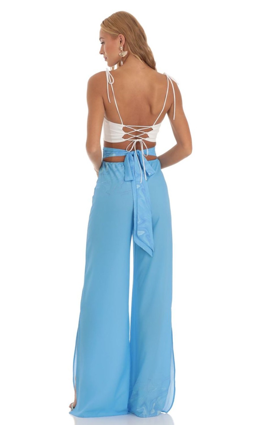 Clothing LUCY IN THE SKY | Taria Swirl Wide Leg Pants In Blue | Lucy In The Sky