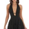 Clothing LUCY IN THE SKY | Estefania Sequin Plunge Neck Dress In Black | Lucy In The Sky