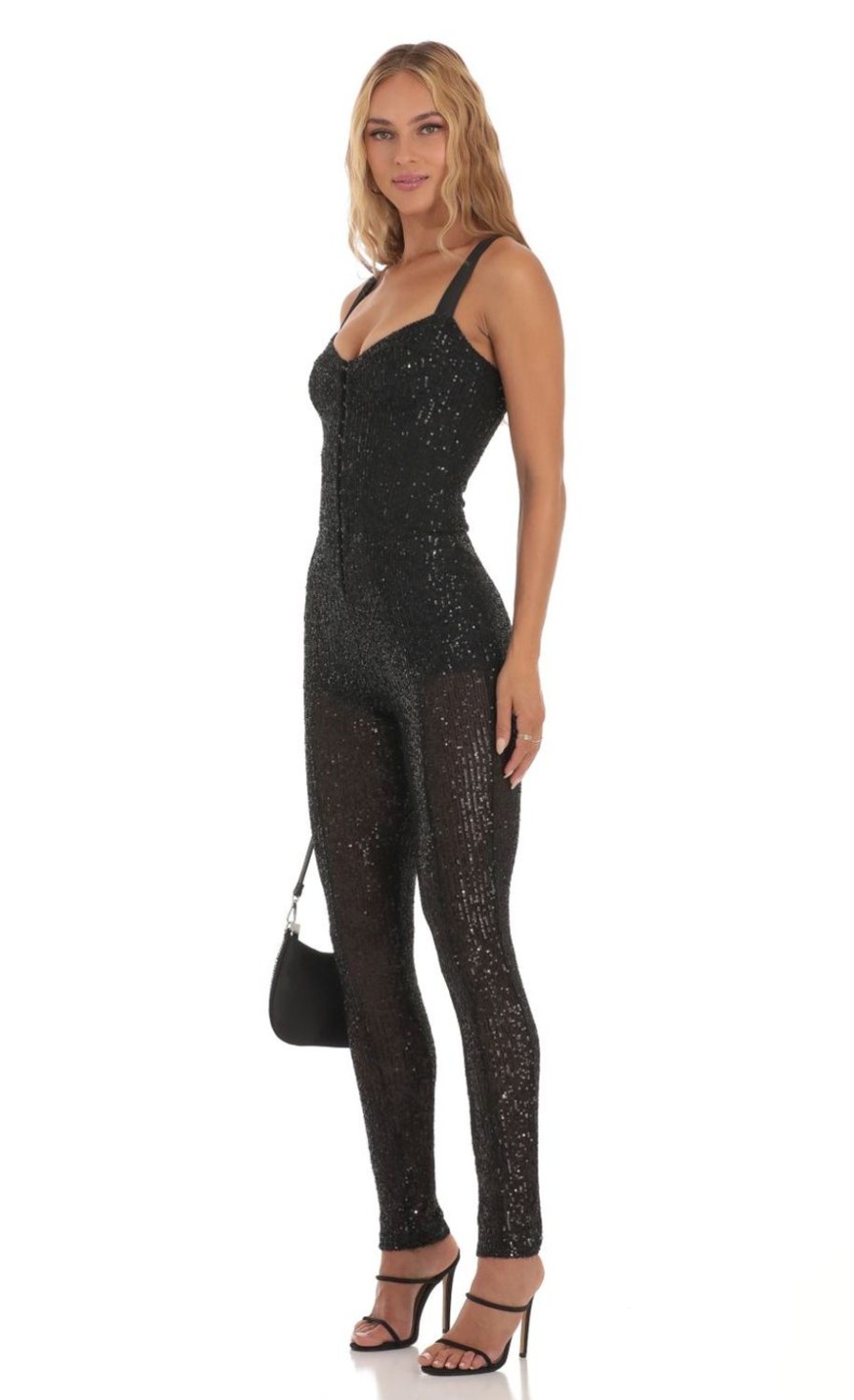 Clothing LUCY IN THE SKY | Andromeda Sequin Jumpsuit In Black | Lucy In The Sky