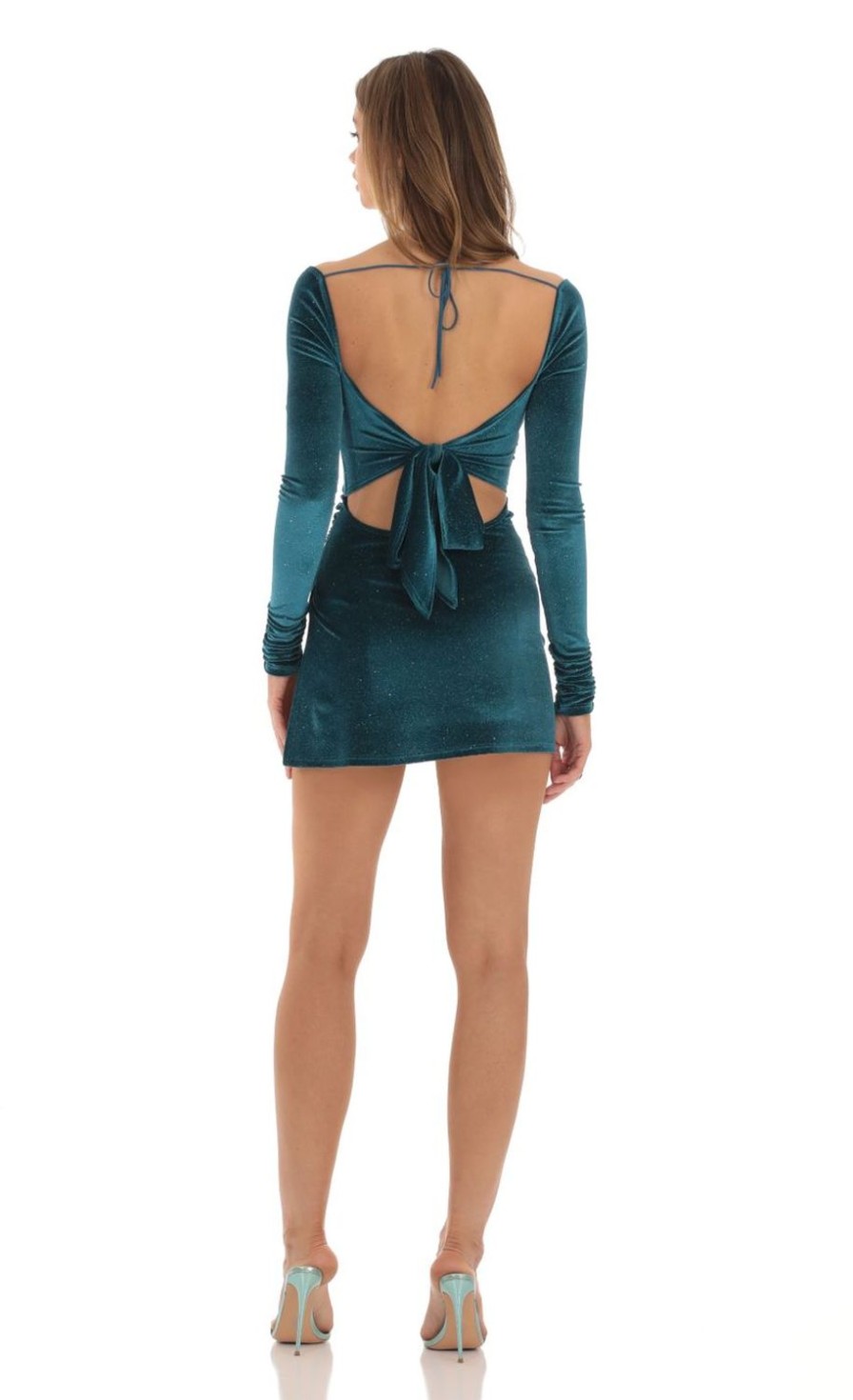 Clothing LUCY IN THE SKY | Angelia Velvet Shimmer Dress In Teal | Lucy In The Sky