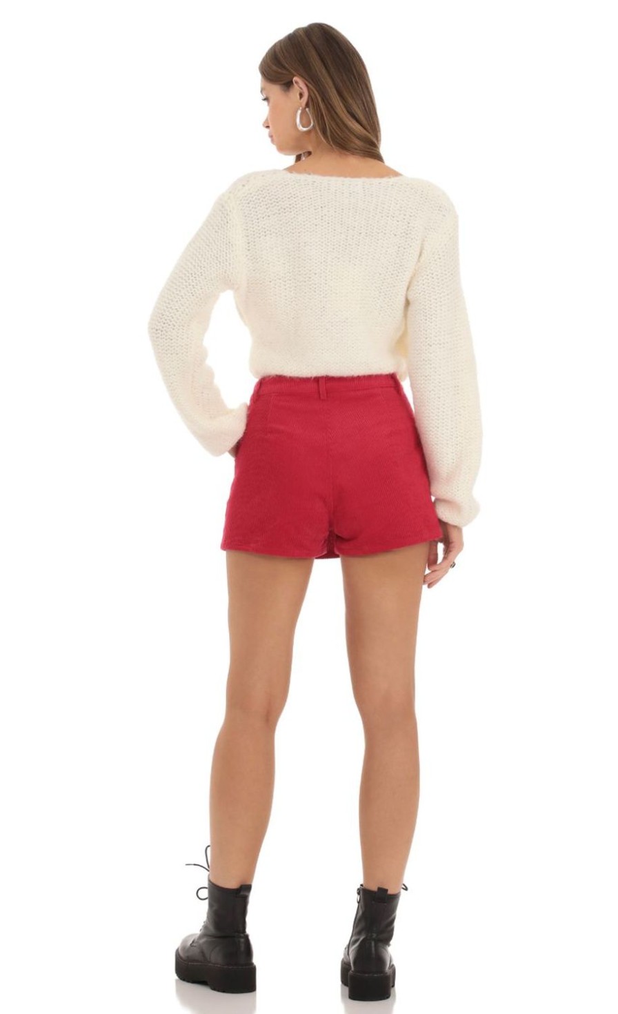 Clothing LUCY IN THE SKY | Corduroy Button Skort In Red | Lucy In The Sky