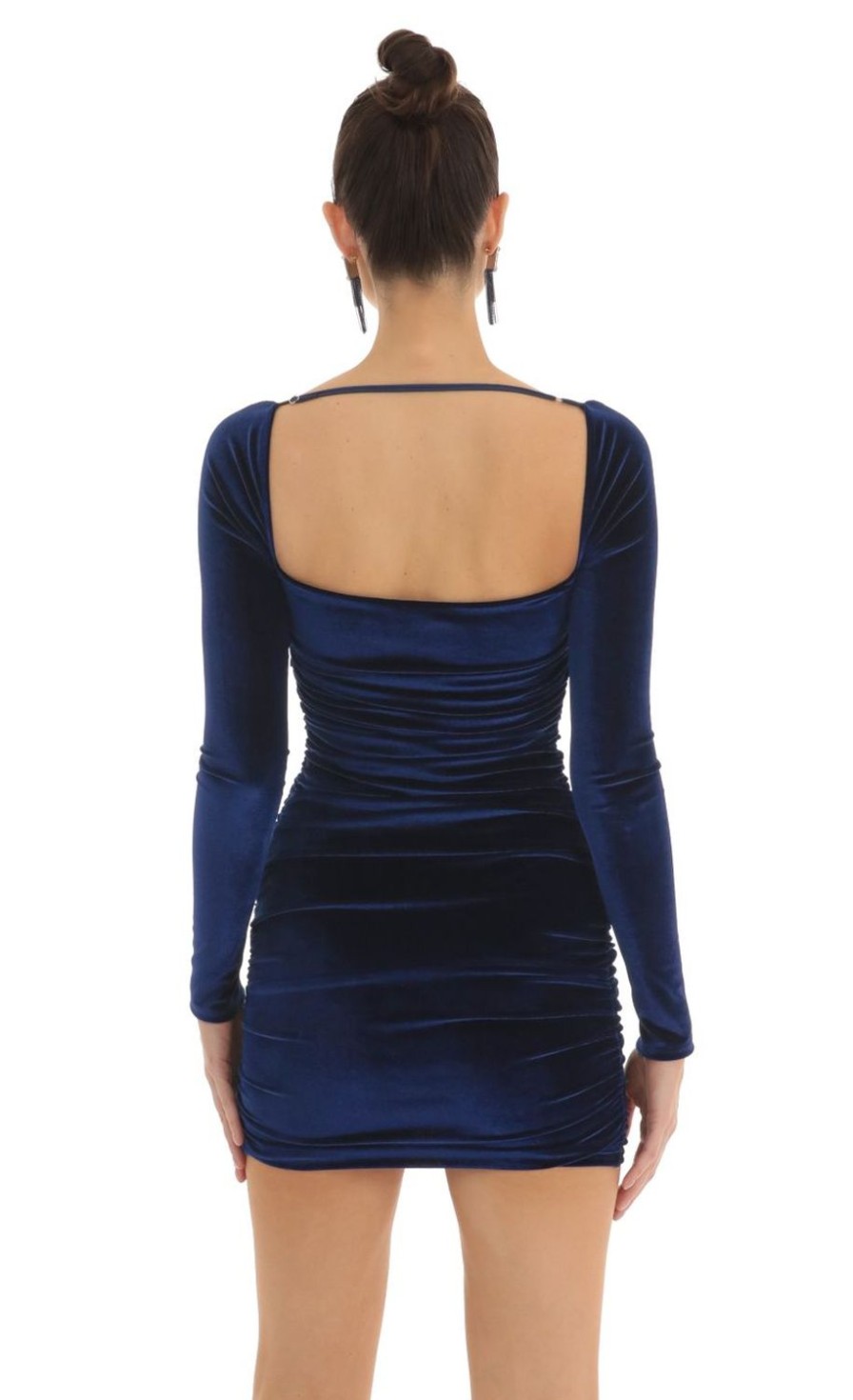 Clothing LUCY IN THE SKY | Jovie Velvet Long Sleeve Bodycon Dress In Blue | Lucy In The Sky