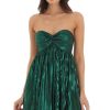 Clothing LUCY IN THE SKY | Karie Metallic Babydoll Dress In Green | Lucy In The Sky